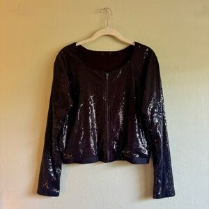 Black Sequin Cropped Zip Up Jacket